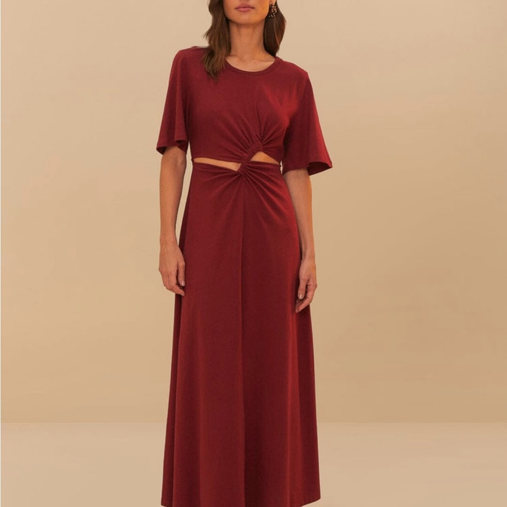 FARM Rio Burgundy Twist-Front Maxi Dress